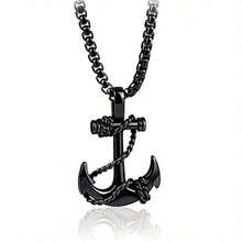 1pc Stainless Steel Vintage Anchor Pendant Necklace, Suitable For Everyday Wear Valentines,Day Gift For BoyfriendValentine's Day Gift For My Wife Heart Drop Love Gift For Lovers Gift For My Girlfriend  Couple Jewelry Accessories - 彩色 - 查看 6