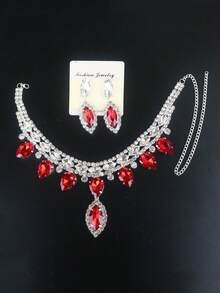 Fashionable Rhinestone Geometric Shape Bride Wedding Necklace & Earrings Set - Necklace and Earrings Set - View 11