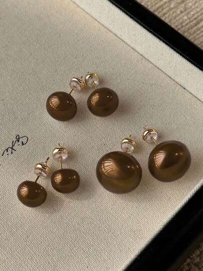 三对优雅法式复古简约百搭珍珠耳钉套装，高品质，百搭女士耳钉，适合日常、通勤、节日、订婚、舞会、婚礼等场合。