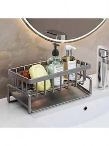 1pcs Effective Draining Kitchen Sponge Shelf, Soap Holder, Stainless Steel Material Is More Sturdy, Slope Design Is Free From Water Accumulation, Towel Independent Rack Effective Anti-Mold, Kitchen Storage - Black - View 6