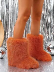 New Winter Warm Plush Faux Fur Snow Boots For Women - Dark Grey & Brown & Black Ankle Booties With Soft Lining, Cozy Slip-On Design For Cold Weather Outdoor & Indoor Wear Unisex Short Ankle Faux Raccoon Fur Snow Boots - Solid Classic Color, Super Smooth Fur Touches The Ground, Perfect For Christmas & Halloween, Y2K Style! Y2K Fashion Men's & Women's Snow Boots - Faux Raccoon Fur, Silky Smooth Floor-Reaching Fur, Solid Classic Shade, Ideal For Christmas & Halloween! Short Ankle Unisex Snow Boots With Faux Raccoon Fur - Solid Classic Color, Ultra-Smooth Fur Hits The Ground, Must-Have For Christmas & Halloween, Edgy Y2K Vibe! Christmas & Halloween Essential Faux Raccoon Fur Snow Boots (Unisex) - Solid Classic Hue, Smooth Fur Touches The Floor, Stylish Y2K Look! Y2K Short Ankle Snow Boots For Men & Women - Faux Raccoon Fur, Super Smooth Floor-Length Fur, Solid Classic Color, Great For Christmas & Halloween Celebrations! - Orange - View 6