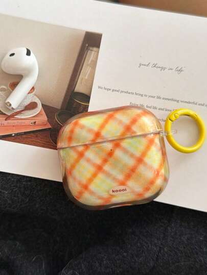 Minimalist Orange Striped Rhombus Pattern 4/Pro 3/2 Wireless Bluetooth Earphone Protective Case, Soft Full Cover For Women