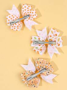 6pcs Orange & White Thanksgiving Day Hair Bows, Pumpkin & Corn Nuts Print Pinwheel Hair Clips, Cute Hair Accessories For Girls Teens Thanksgiving Gifts Party Daily