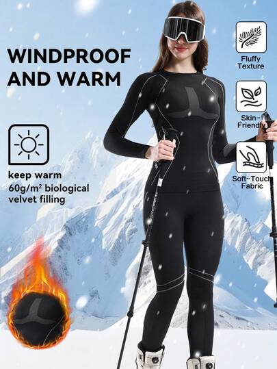 LUMA Damen nahtlose Outdoor-Sport Ski Funktionsunterwäsche, feuchtigkeitsableitend, thermisch, Kompression Ski-Outfit Set