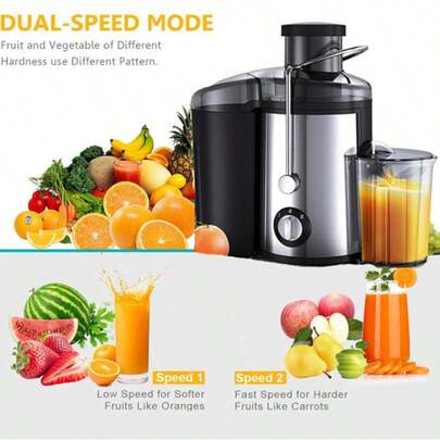 Dual Speeds Centrifugal Extractor Machines With 3" Feed Chute, For Fruits And Veggies,Stainless Steel Juicer, Food Processor,Multifunction Blender For Shake And Salad, Juice, Gift