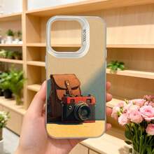 Cubierta de telefono estilo vintage color beige con estampado de camara fotografa y mochila para mujer elegante uso diario y viajes Aplicable a los teléfonos de la serie Apple y Galaxy - Blanco - Ver 5