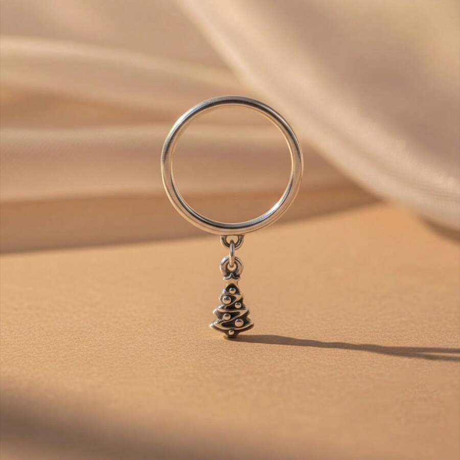 1 pieza Anillo de árbol de Navidad plateado STYLEVER, un elegante regalo navideño para mujeres, perfecto para regalos de Navidad y Halloween