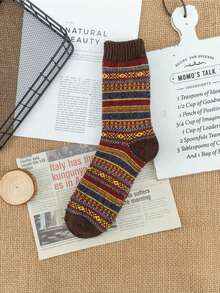 5双加厚复古格子中筒袜，羊毛混纺，男士，秋冬款