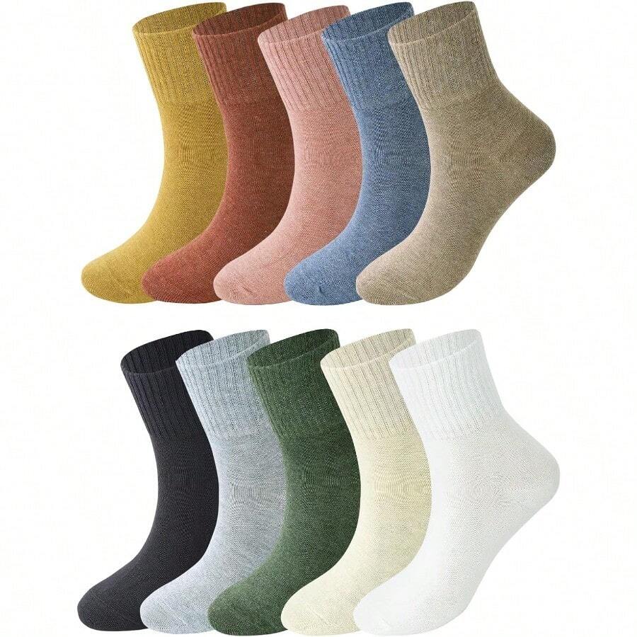 GERINLY Womens Crew Socks Ankle Socks Cotton Breathable Casual Socks For Spring Autumn Running Sport Solid Color 10 Pairs - Solidlightcolor - View 1