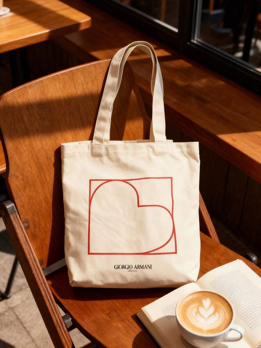 Armani Túi vải canvas trắng ngà họa tiết hình trái tim màu đỏ và logo thương hiệu. Sức chứa lớn, đựng được nhiều vật dụng cá nhân. Thích hợp cho việc đi làm hàng ngày, mua sắm, giải trí, đi học, v.v. Đơn giản và dễ dàng mang theo. Là món quà tuyệt vời cho bạn bè và gia đình. - trắng - Xem 1