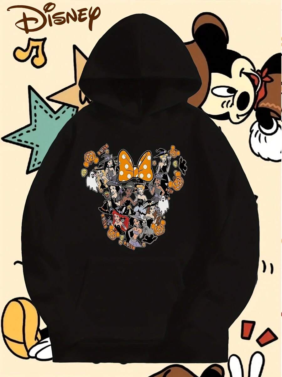 Women's Nightmare Before Christmas Hooded Sweatshirt - Tim -Inspired Gothic Graphic Pullover With  & Sally Design, Soft Long Sleeve Casual Winter Sweater For Themed Parties & Casual Attire - 黑色 - 查看 1