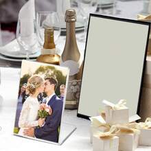 12pcs L-Shaped Acrylic Photo Frame Tilted Back Transparent Plastic Desktop Photo Frame, Clear Acrylic Stand For Desktop Display - Clear - View 5