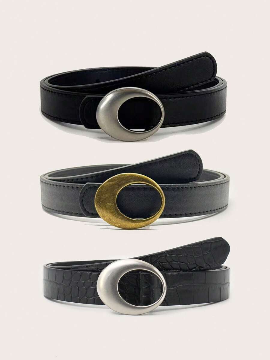 Pasek damski 1 szt., owalna, pusta klamra, skóra krokodyla, czarny, modny, minimalistyczny, uniwersalny, w stylu retro Y2K, odpowiedni do codziennego użytku - Wielokolorowe - Zobacz 1