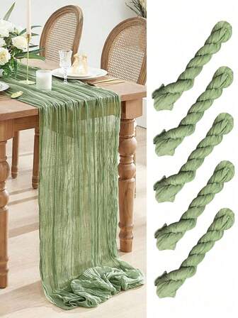 6 piezas de Caminos de mesa de gasa verde salvia, decoración de mesa bohemia de gasa para bodas, fiestas y cumpleaños, tela de poliéster duradera, diseño elegante y versátil
