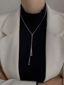 1件装奢华小巧锆石小花/猫/麦穗/几何吊坠项链，女士款 - 幾何款銀色 - 查看 3