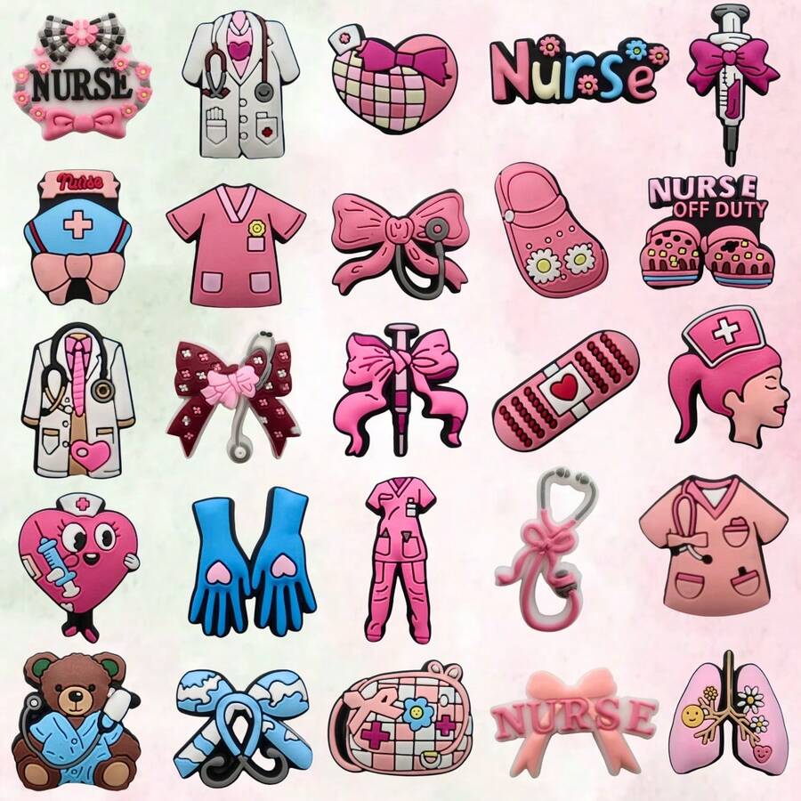 9/16/25 piezas Juego de Encantos de Zapatos de Serie Médica de Dibujos Animados, Decoraciones de PVC para Zapatos para Bolsa de Playa, Accesorios de Zapatos, Ideas de Regalo para Cumpleaños, Navidad, Día de San Valentín, Fiesta de Halloween
