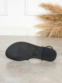 Women's Fashion Metal Multi-Strap Round Toe Flat Sandals, Comfortable Versatile Non-Slip Hollow Back Strap Flat Roman Slide Sandals - Chocolate Brown - View 8