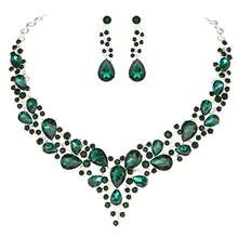 Clear Crystal Rib Statement Necklace Earrings Set Spark Rhinestone Women Jewelry Set Chunky Bridal Teal Crystal Drop Accessories For Ladies And Bridesmaids{Inchcolor_nameinch:InchGreeninch} - Green - 查看 1