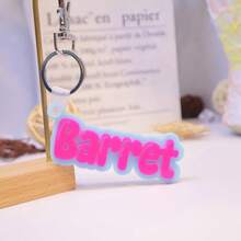 1pc Customized Acrylic Letter Name Keychain, Personalized Double-Layer Glitter Keychain, Colorful Backpack Pendant, Suitable For Bags, Water Bottles, Perfect Birthday Gift For Women And Family, Decorative Keychain, Fun Design, Charming Accessory, Cute Keychain - Steel Keychain + White Button - View 30