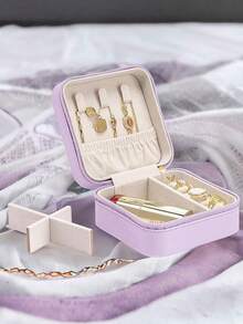 1个时尚迷你皮革旅行首饰盒，防水化妆品收纳盒，可收纳戒指、耳环和项链，便携式防尘方形盒，是圣诞节和生日送给女性的完美礼物，也是旅行必备的收纳整理好物，适合返校季、宿舍收纳和秋季装饰。 - 彩色 - 查看 5