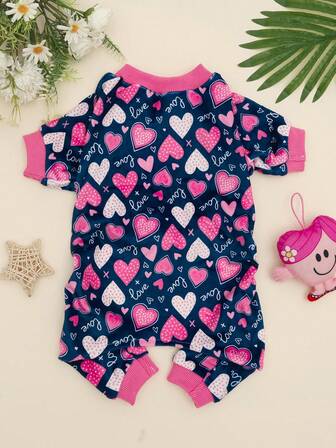 1 pieza Oferta especial de San Valentín: Pijamas de perro dulce, ropa de invierno para perros pequeños, terciopelo ligero para mascotas, gato, azul oscuro, rosa, talla mediana