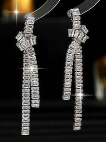 LXOEN 1 Pair Luxury Geometric Water Drop Shiny AAA Cubic Zirconia Dangle Earrings For Women Delicate Long Tassel Bridal Wedding Statement Earring