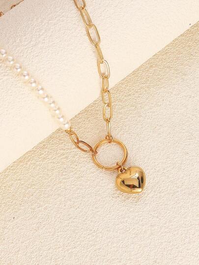 قلادة سلسلة قلادة قلب/وسام لؤلؤي، تصميم فريد أنيق مع تفاصيل لامعة، مثالية للمناسبات الرسمية أو غير الرسمية، مجوهرات رسمية | مجوهرات أنيقة | تفاصيل لامعة