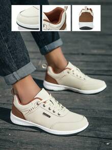 Men's Fashionable Breathable Running Shoes, Round Toe, Low-Top, Flat Heel, Mesh, Plus Size, Suitable For Cross-Border - Beige - View 5