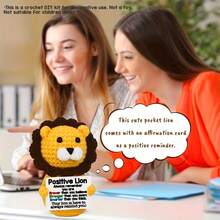 1pc Crocheted Lion With Positive Affirmation Card-Handmade Gifts And Desktop Decoration | Creative Christmas Gifts For Friends And Colleagues - Multicolor - View 7