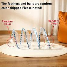 S-Shaped Cat Tunnel Toy, Metal Wire & Gauze Patchwork Design, Foldable With Sound Effect, Cat Teaser Toy, Self-Entertainment & Energy Release Training Toy - Yellow - View 15