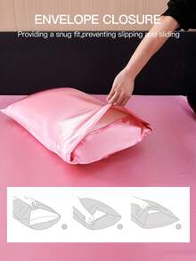 2/3件套奢华缎面床上用品套装，柔软透气，抗皱，提升睡眠质量，酒店级品质，馈赠父母及朋友，包含1个被套和1/2个枕套，奢华丝绸面料，适用于单人床、双人床、大号床、特大号床，通过Oeko-Tex认证，粉色 - 粉色 - 查看 7