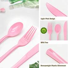 طقم أدوات المائدة الوردية للحفلات - يشمل 25 شوكة و 25 سكين و 25 ملعقة، قابلة لإعادة الاستخدام وتنظيفها في غسالة الأطباق. مثالي لأدوات المائدة في حفلات الزفاف والأعياد والمناسبات والاحتفالات وديكور عيد الميلاد.