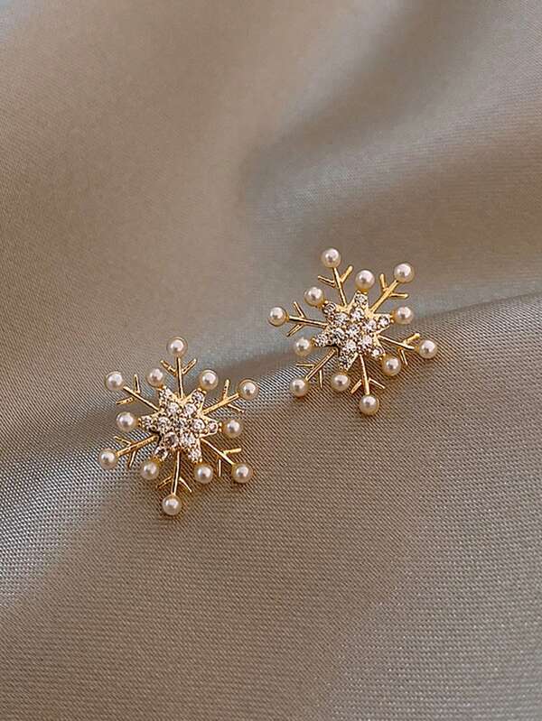 1 par de elegantes y delicados pendientes con diseño de copo de nieve, totalmente cubiertos de cristales de rinoceronte, con incrustaciones de vidrio, de moda y lujosos, adecuados para uso diario, fiestas y días festivos, un regalo sorpresa para mujeres