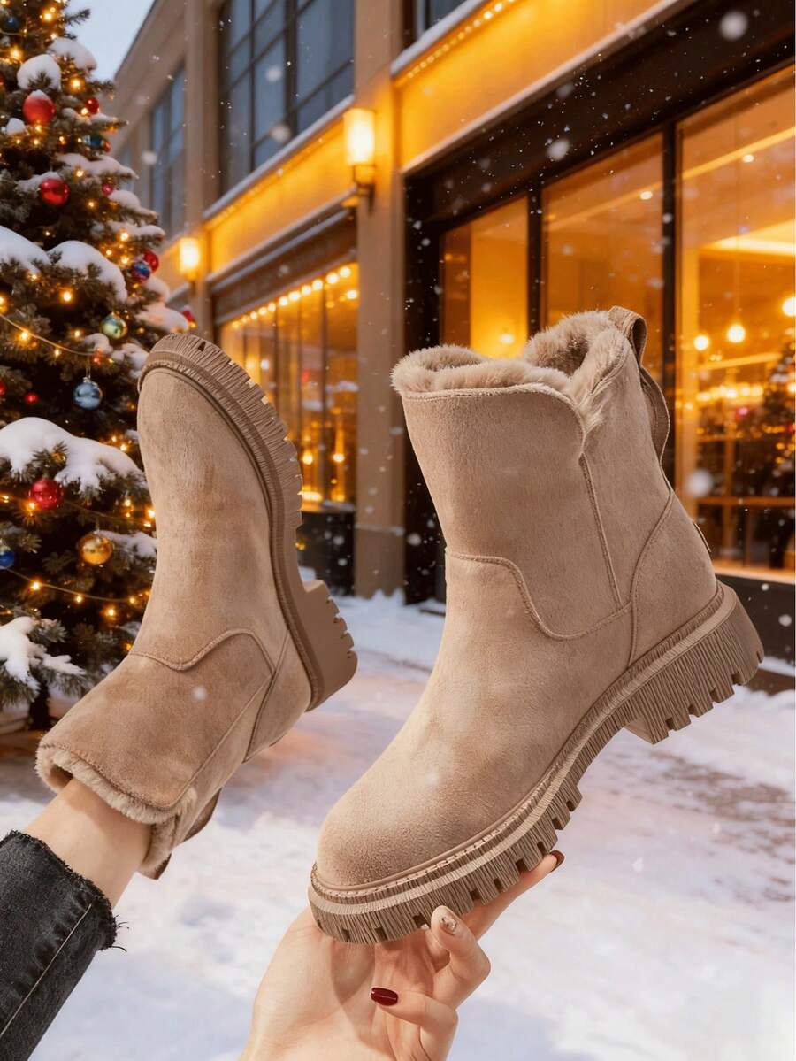 FZY 2026 Winter New Style Plush Thickened Women's Hiking Boots. Thick, Non-Slip Sole, Side Zipper Athletic Ankle Boots. Stylish And Practical Casual Boots. Soft Sole, Fashionable, Comfortable, And Versatile Women's Winter Boots. A Must-Have For Everyday Casual Wear And Valentine's Day Outfits,Charming Valentine's Day Gifts - 杏色 - 查看 1