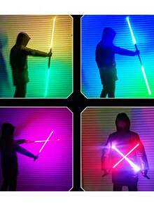 1pc/Set Retractable Laser Sword, 2-In-1 Flashing Light-Up Stick Stress Relief Toy (Batteries Not Included). Product Color Randomly Distributed, Some Parts May Vary In Color, Children's Interactive Toy, Birthday/Party Gift - Multicolor - View 9