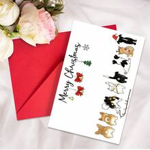 10 Christmas Greeting Cards With Envelopes, Cards With Fun Animals And Words, Handwritten Messages And Foldable Cards - Khaki - View 4