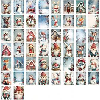 50pcs/Set Winter Themed Cartoon Stickers, Fresh & Creative Design, Waterproof Matte Material, Ink Printing, Suitable For Phone Case DIY, Planner Decoration, Winter Gift Packaging, Luggage Decor, Stationery Decoration, Water Bottle Personalization, Holiday Party, Small Daily Gifts
