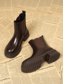 2025 Winter Neue Damenschuhe, Winter Damenstiefel, modische vielseitige Lässig Damenschuhe, Damen Ankle Boots, Chelsea Damen Ankle Boots, elastische Damenstiefel, Damen Arbeitsschuhe, Damen Stiefel mit elastischem Banddesign, leichte bequeme nicht ermüdende Ankle Boots, Klassische braune Stiefel mit dicker Sohle - Braun - Übersicht 1