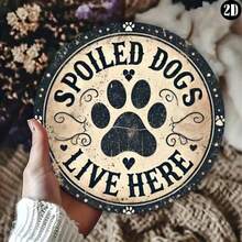 CIF BUY Puppy Paw Print Welcome Sign - 8x8 Inch Round Iron, Charming House Design - Living Room Decor - 彩色 - 查看 1