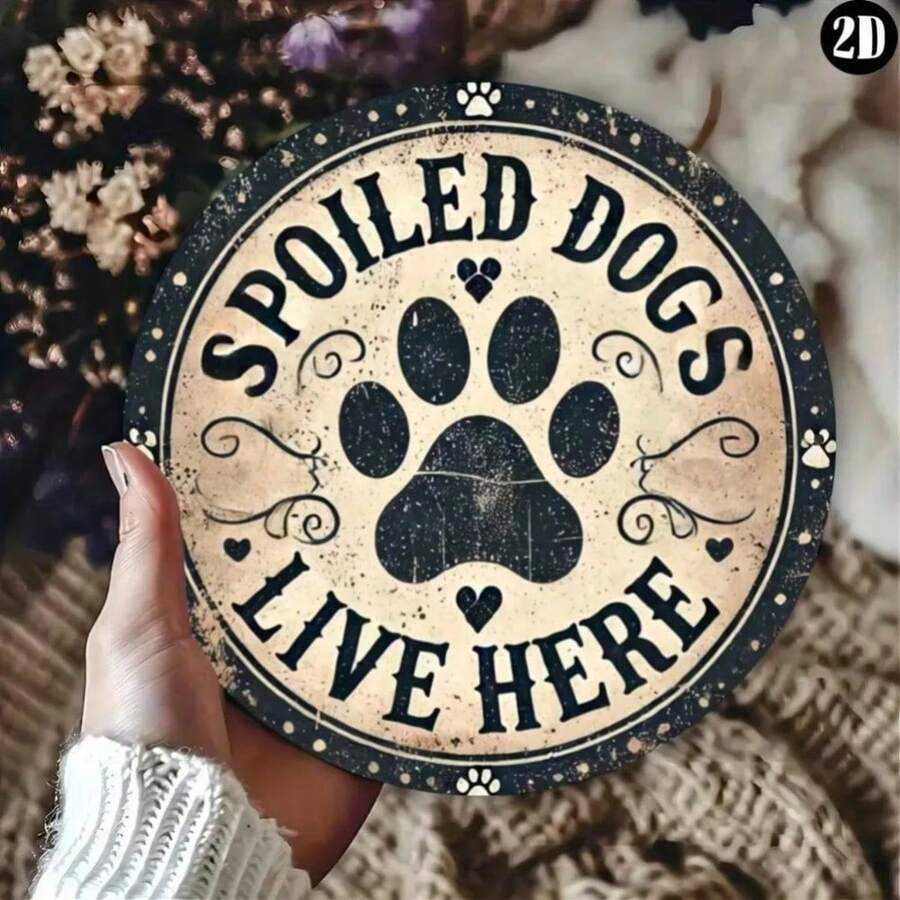 CIF BUY Puppy Paw Print Welcome Sign - 8x8 Inch Round Iron, Charming House Design - Living Room Decor - 彩色 - 查看 1