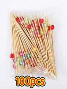 100pcs Disposable Artistic Bamboo Skewers, Cute Heart Cake Picks, Bamboo Fruit Picks, Bamboo Toothpicks
