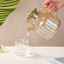 1 pieza Olla de agua fría de vidrio borosilicato de alta calidad, tetera resistente al calor para uso doméstico con colador, olla de agua fría de lujo con rayas verticales doradas y gran capacidad, juego de tazas de vidrio con diseño dorado para el hogar, juego de tetera con taza con asa para un lujoso salón, olla de agua fría de borosilicato de alta calidad, gran promoción de fin de año con precio con descuento, adecuado para regalos y suministros para el hogar/hotel - Multicolor - Ver 6