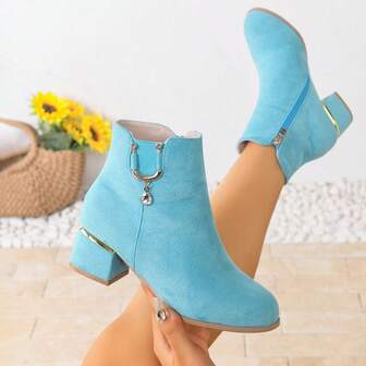Women's Fashion Rhinestone Pendant Suede Ankle Boots, Elegant Commuter Boots For Autumn/Winter, European And American Style Versatile Slimming And Height Increasing Shoes