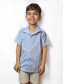 Boys' Short-Sleeved Dress Shirt - Cotton Fabric - (Sizes 2 To 14) - 淺藍色 - 查看 2