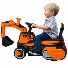 Excavadora Montable Para Niños Cochesito Con Palanca Sonidos - Naranja - Ver 8