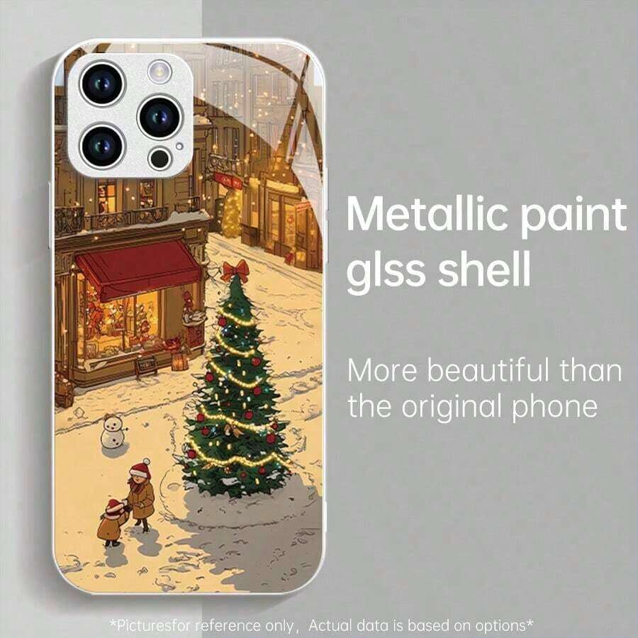 Funda navideña para phone 17 Pro Max. Funda de cristal templado con temática navideña compatible con phone 17, 16, 15, 14, 13, 12, 11 Pro Plus. Cuenta con orificios precisos y es resistente a golpes y caídas. - Blanco - Ver 1