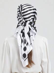 1pc Bandana Scarf, New Polka Dot Chain Print Women Square Scarf, Headscarf - Multicolor - View 7