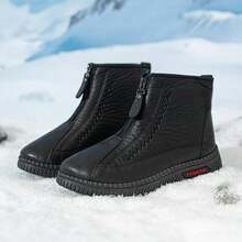 Winter Warm Boots For Middle-Aged & Elderly Women, Thermal Lined Thick Soft Sole Anti-Slip Snow Boots - Black - View 18