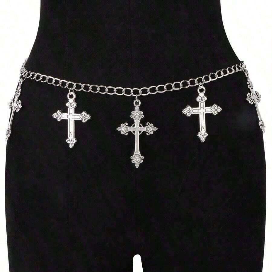 1pc Cross Waist Chain Belt, Versatile Punk Gothic Fashion Waist Accessoriessummer School Fall, Autumn, Halloween - Bạc - Xem 1