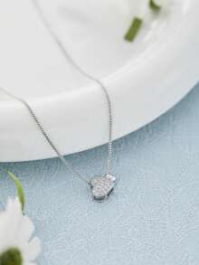 1PC Simple Sweet Niche Inlaid Zirconia Double Love Pendant Necklace For Women's Exquisite Jewelry Party Mother's Day Gift - 吊墜項鍊 - 查看 4